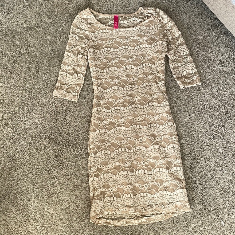 Tan and white lace dress size medium